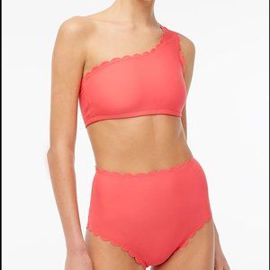 Scalloped one-shoulder bikini top - Seaside Coral